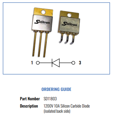 SD11803高溫1200V碳化硅肖特基二極管Solitron SD11803高溫1200V碳化硅肖特基二極管Solitron